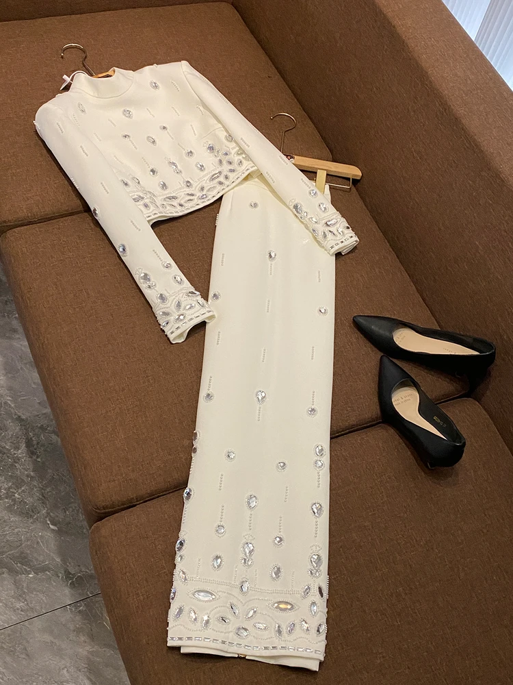 

Комплект из двух предметов с длинной юбкой Heavy Embellied ort Top Celebri Faion Ele A20654, комплект для поездок на работу для женщин в Китае