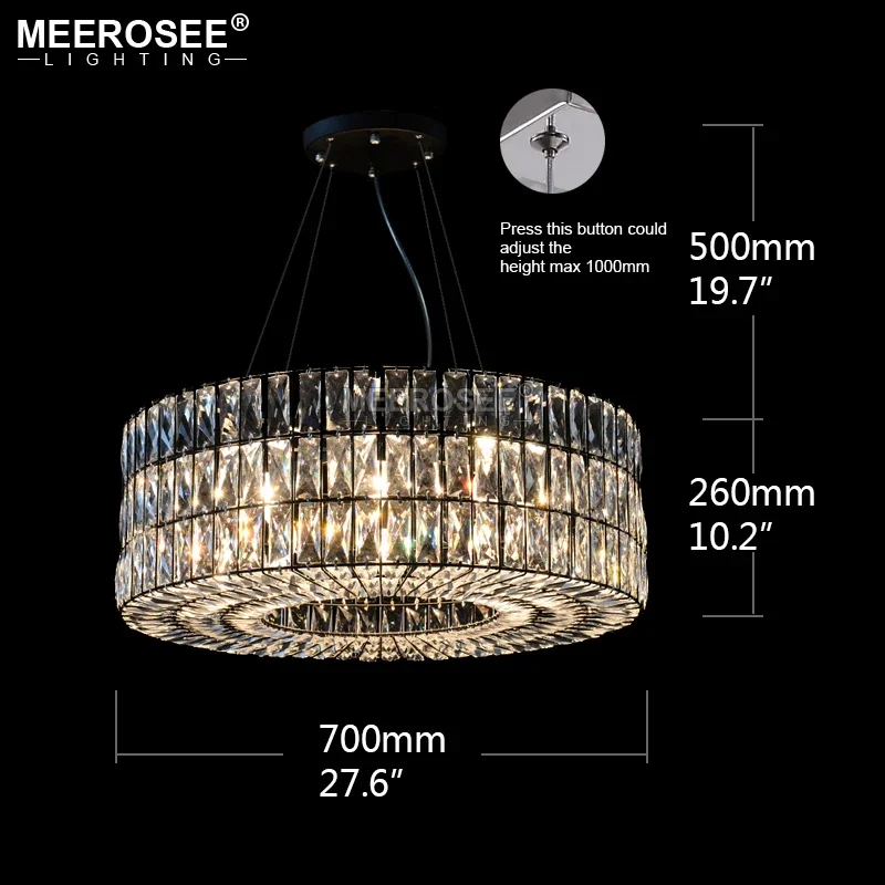 

Modern K9 Crystal Chandelier Light Chrome Round Shape Suspension Pendant Lamp For Living room Bedroom Foyer Home Lighting