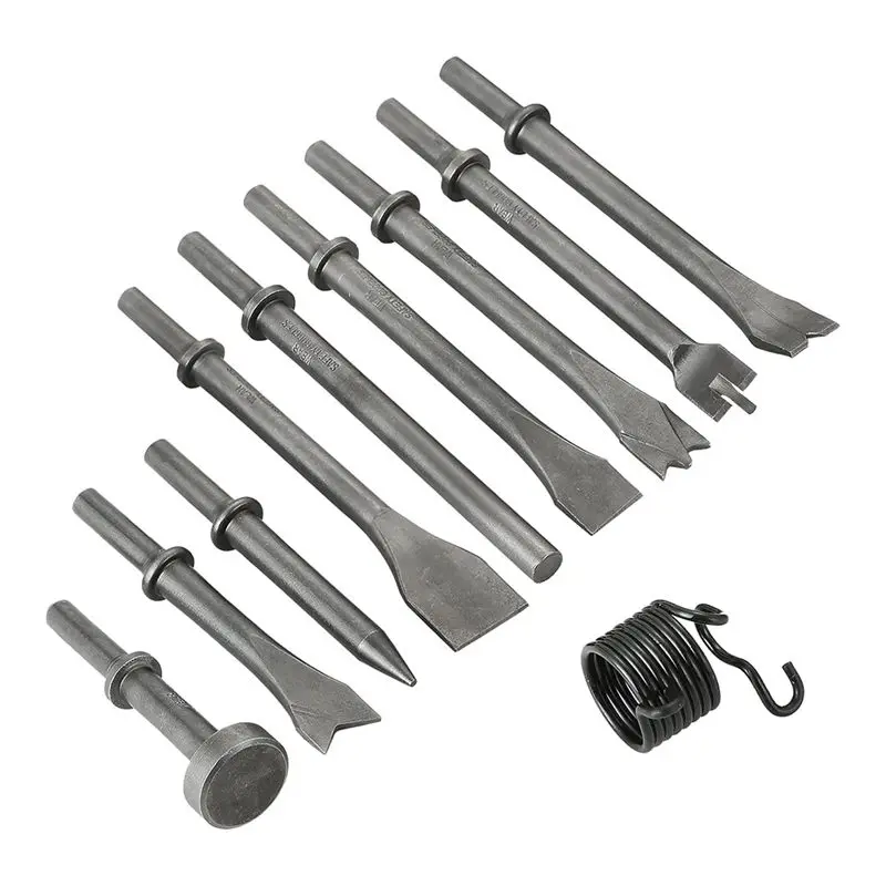 

A64Z 10Pcs Heavy Duty High Carbon Steel Pneumatic Air Hammer Chisels Set With 0.401" Shank