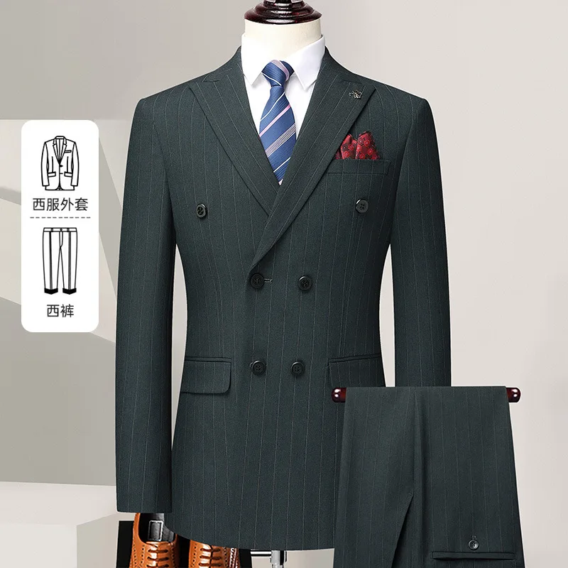 (121) 2023 new men's double-breasted suit two-piece Korean style slim suit groom wedding dress men