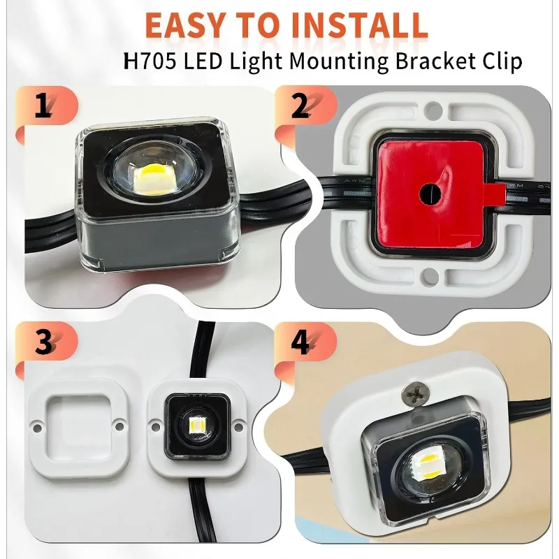 36/68/96pcs Light Clips, for Govee H705(D, E, F Type) Permanent Outdoor Lights, White LED Mounting Holders for Holiday Decor
