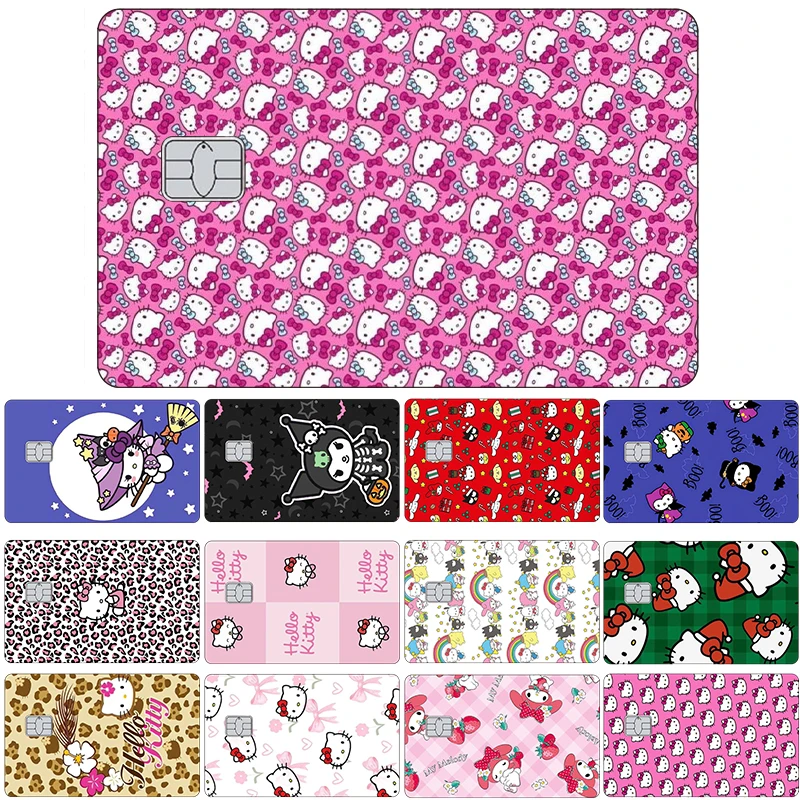 

Kuromi Hello Kitty My Melody Kawaii Anime Bank Credit Cards Mate Stickers 1 шт. Лазерная ПВХ-пленка для кожи Лента для большого, без маленького чипа