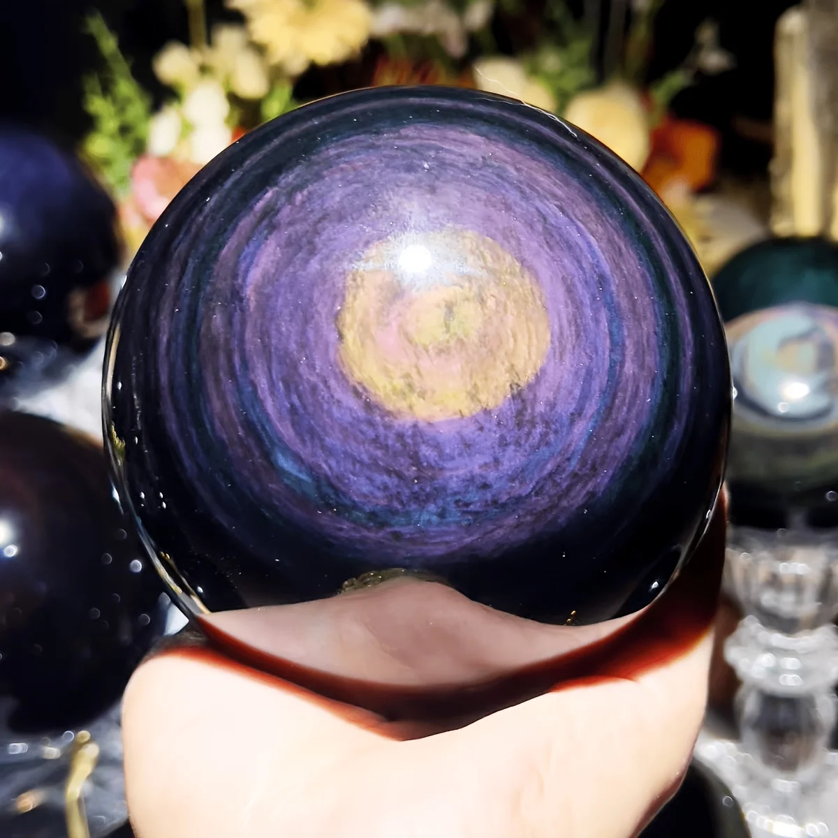 1pc a 1.97-2.36inch Natural Colorful Obsidian Sphere, Featuring a Rainbow Sheen. This Polished Stone