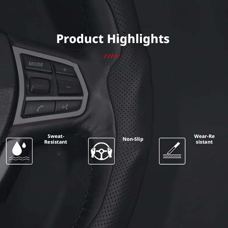 BLALION 3pcs Universal Nappa Leather Car Steering Wheel Cover All Seasons Nonslip Auto Steering Wheel Protector Car Accessories