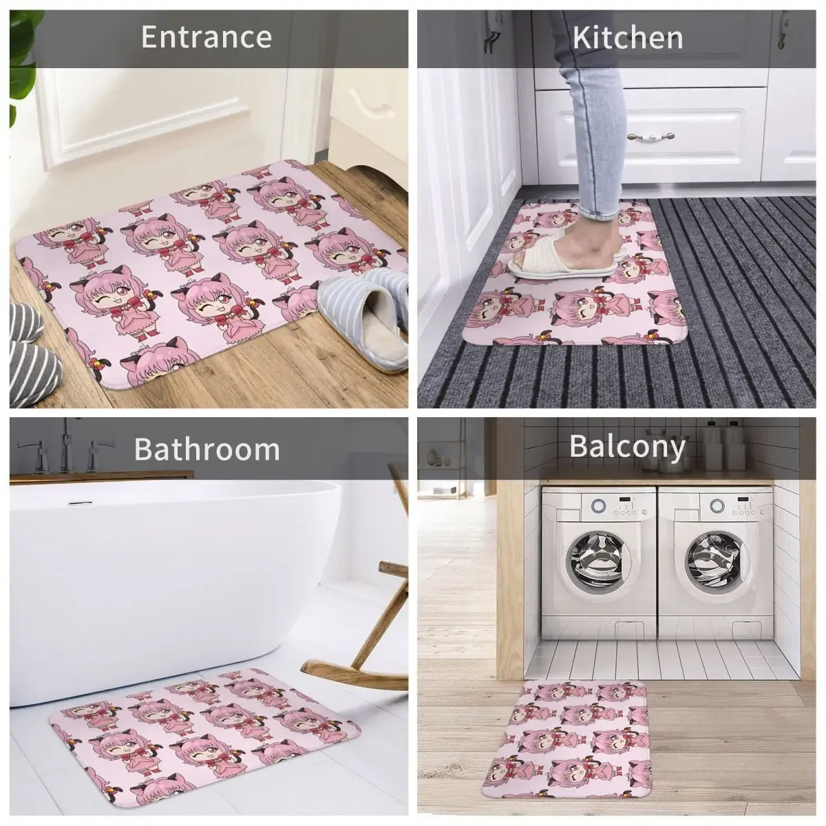 Tokyo Mew Mew Momomiya Ichigo Anime Anti-Slip Rug Doormat Bath Mat Meme Balcony Carpet Indoor Decor