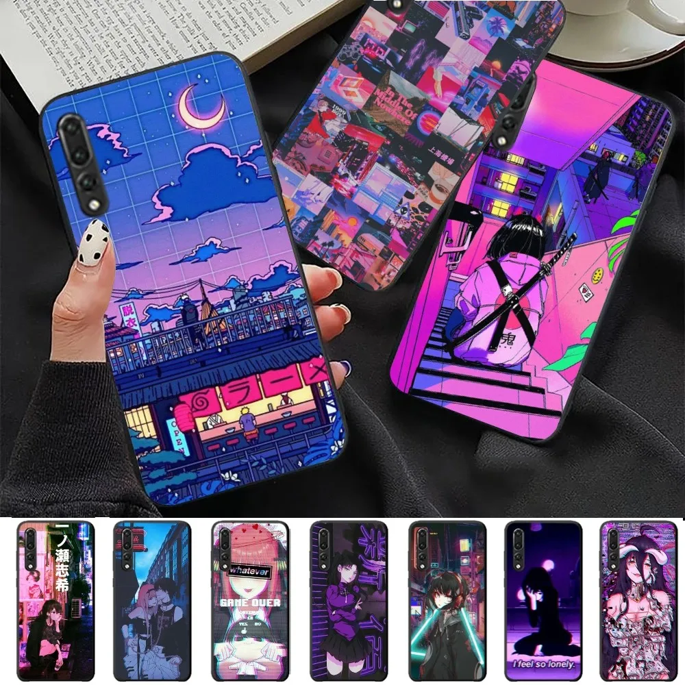 Vaporwave Glitch Anime Phone Case For Huawei P 8 9 10 20 30 40 50 Pro Lite Psmart Honor 10 lite 70 Mate 20lite