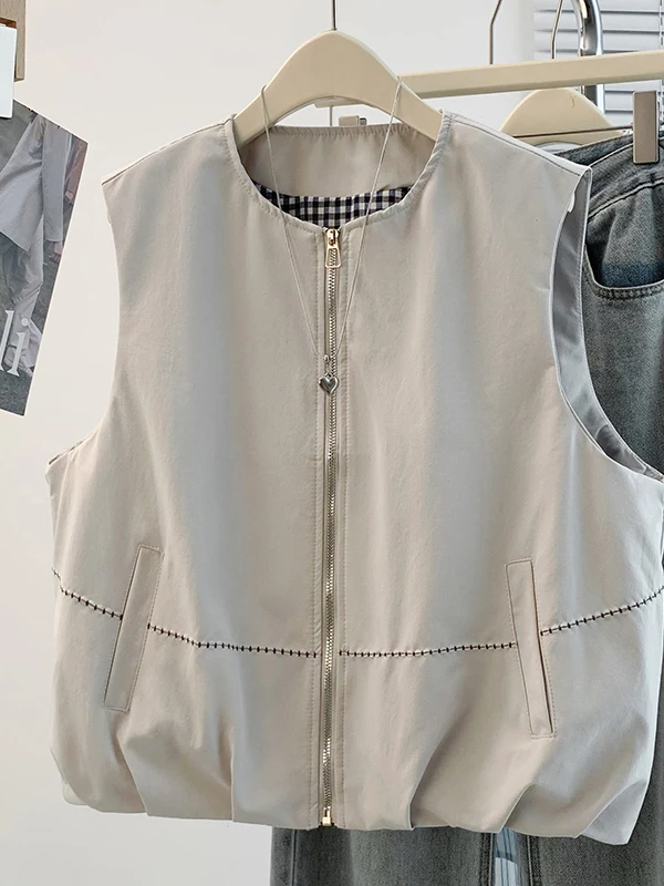 

Повседневный женский топ-жилет с вышивкой и молнией, свободный, универсальный, без рукавов, модный, весна-лето