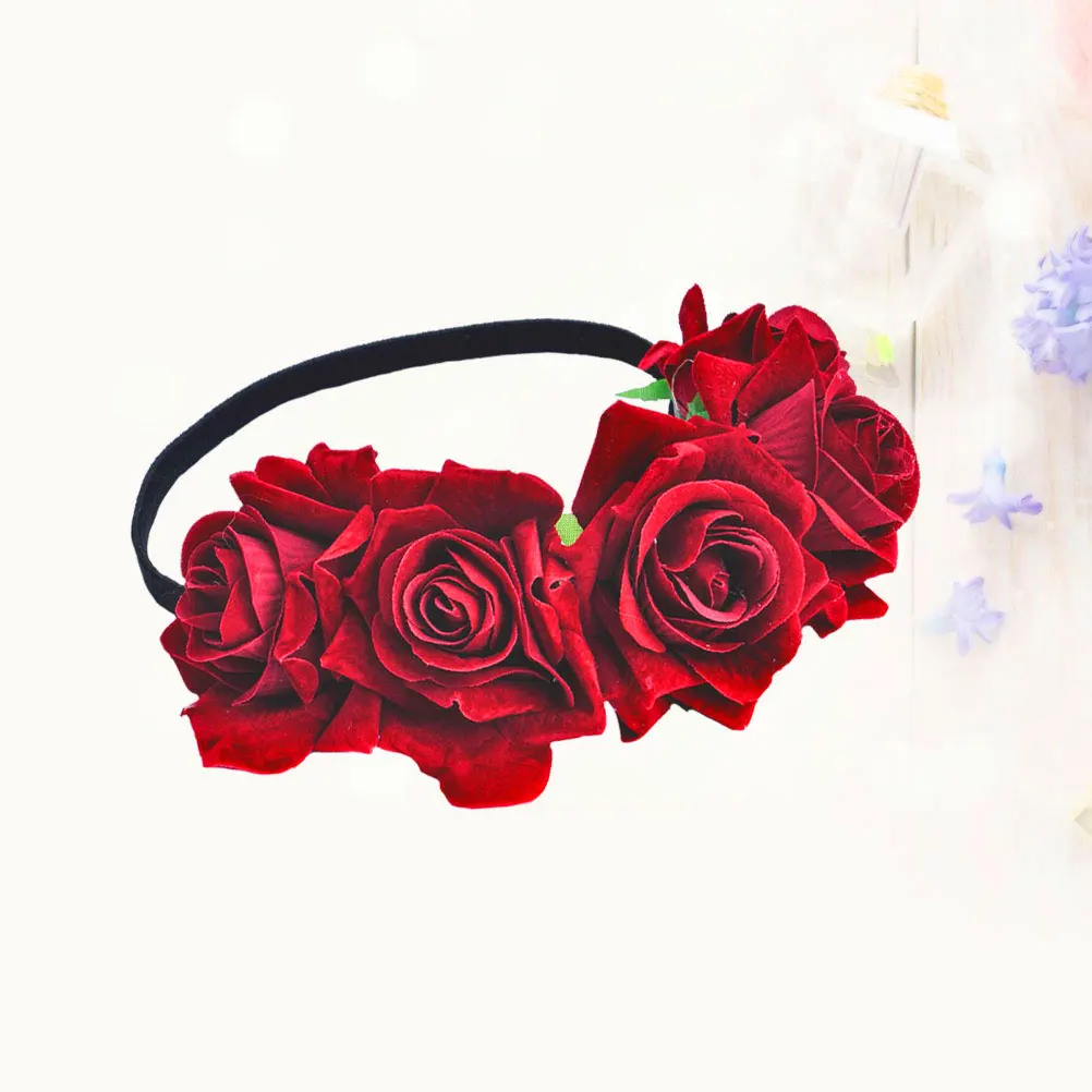 

Rose Flower Hair Band Red Artificial Floral Headpiece For Wedding Party Prom Evening Celebration Lightweight Hair Accessory