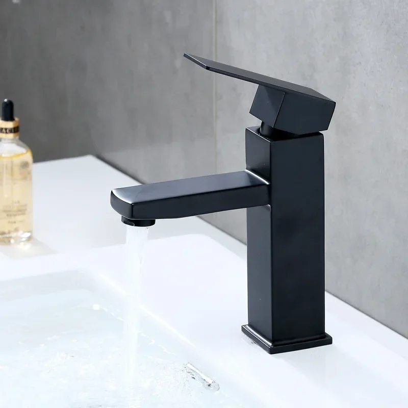 

Stainless Steel Sink Bathroom Faucet Deck Mounted Hot Cold Water Mixer Taps Matte Black Finish Lavatory Sink Tap G1/2