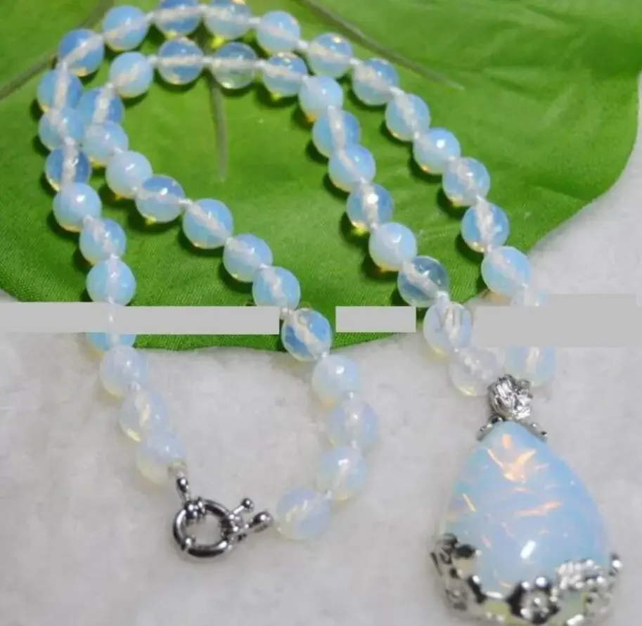 

New 8mm Faceted SriLanka Moonstone Gems Round Beads White Pendant Necklace 18"