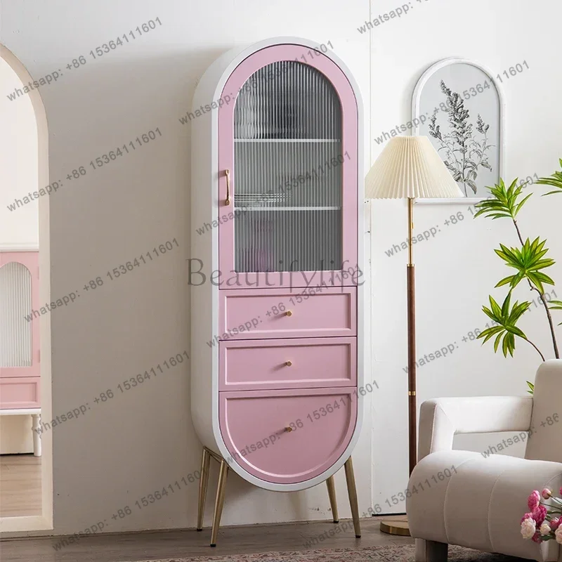 Dopamine chest solid wood painted decorative cabinet bedroom storage living room French storage pink porch cabinet side cabinet