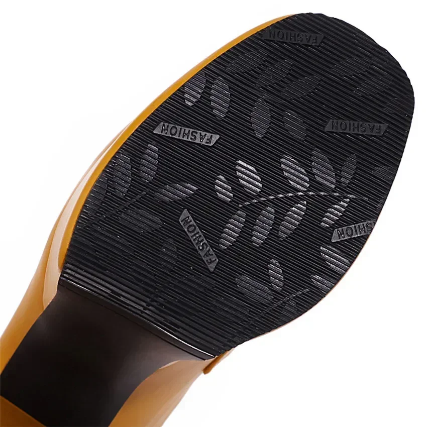 Summer Women Platform Sandals Black Yellow High Chunky Heels Mules Sexy Party Lady Slides Buckle Strap Chain Square Toe Slippers
