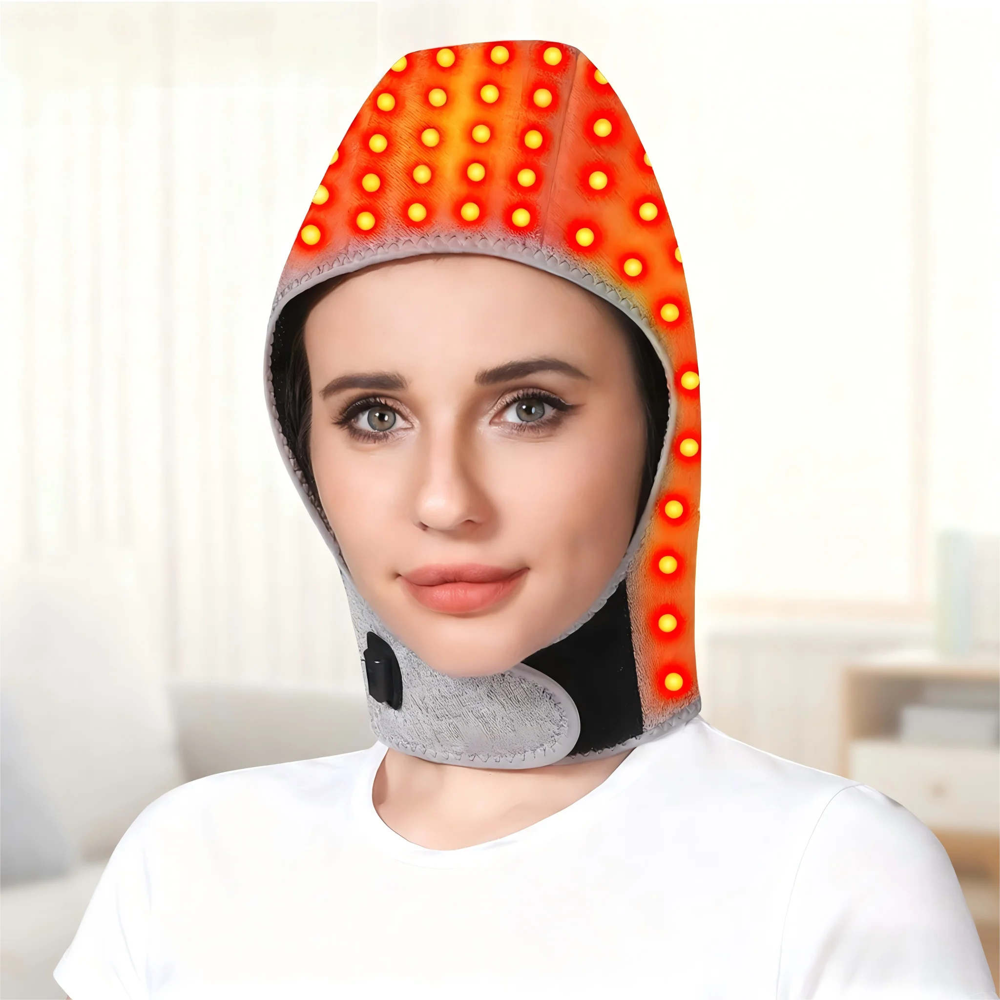 

Головная шапка с красным светом и функцией подогрева для головы и шеи - снимает боль в голове и шейном отделе позвоночника, уменьшает давление на голову и расслабляет голову.