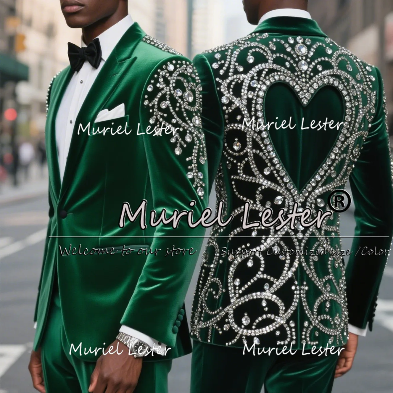 

Metallic Jewelry Stones Wedding Suits For Men 2 Pieces Sets Male Fashion Velvet Groom Tuxedos Customized Man Banquet Prom Blazer