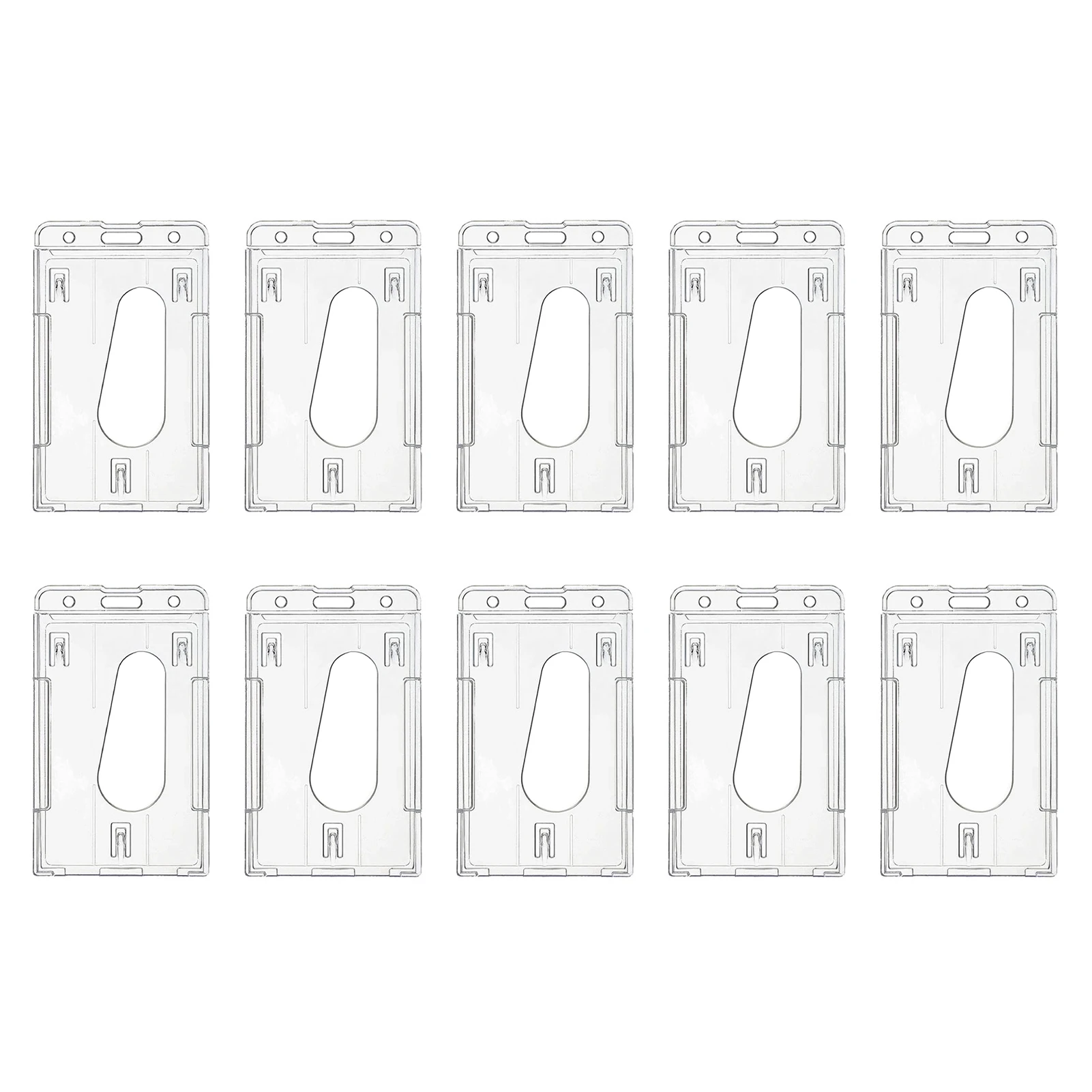 10pcs Transparent Cover Vertical Office Hard Protector Badge Durable Double Side Case ID Card Holder Thumb Slot School Teacher