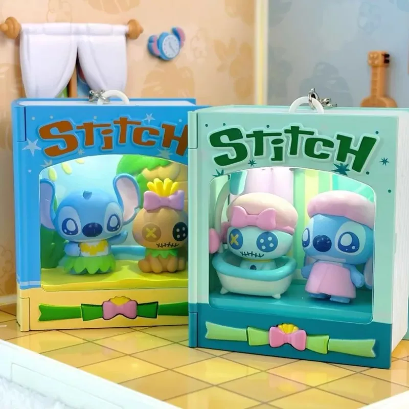 Lilo y Stitch: Serie de diarios de compañía, Adorno de juguete, Figuras de la escena de Stitch y Little Gold Companion, Juguetes de dibujos animados Kawaii, Regalo de cumpleaños