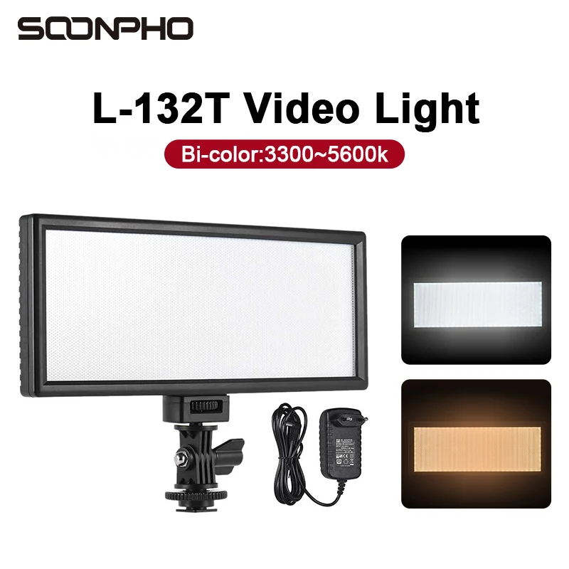 soonpho L132T LED 3300K-5600K Ultra thin LCD Bi-Color & Dimmable Studio Video Lamp Panel for Camera DV Camcorder+NP-F550 Battery