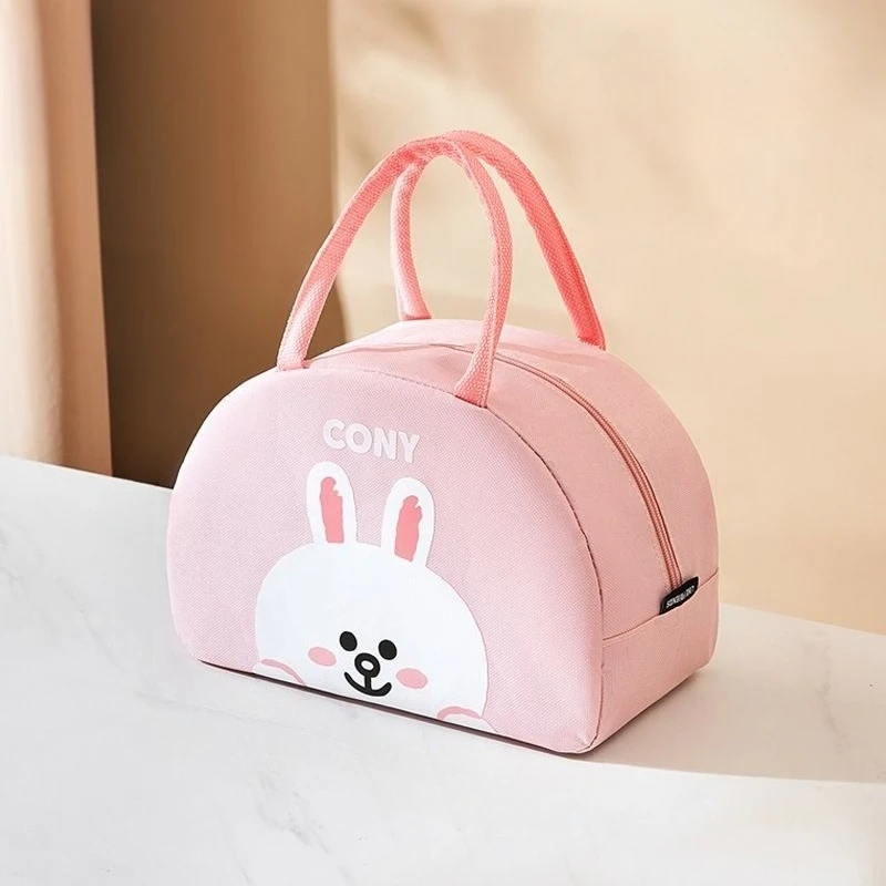 LINE FRIENDS Handtasche Braunbär und Cony Hase Cartoon Niedlich Modisch Große Kapazität Langlebige Isolierte Tragbare Lunch-Tasche – Detail 5