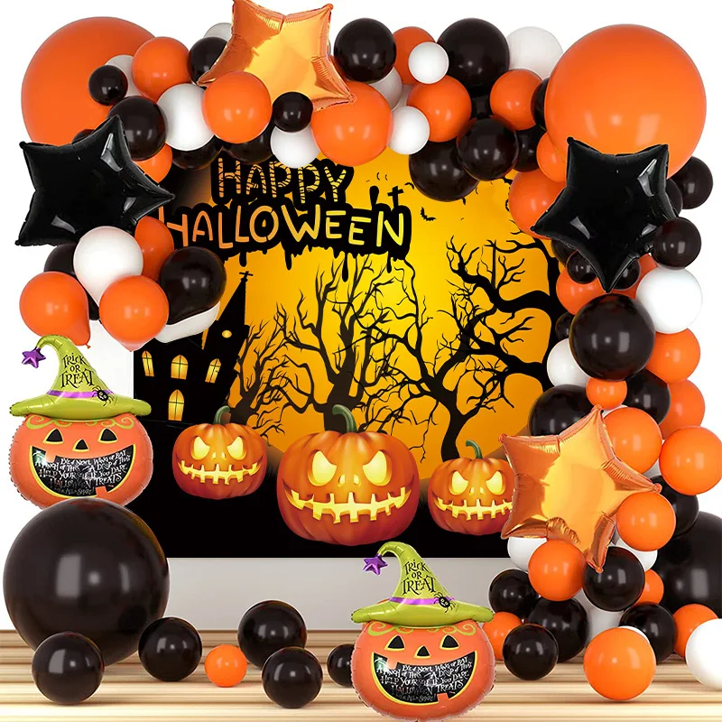 

For Halloween Balloon Set Ghost Festival Party Decoration Scene Arrangement Balloon Chain Poster Set