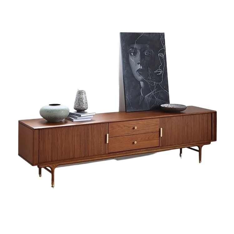 

Nordic style all-solid wood TV cabinet, red oak TV cabinet, black walnut color floor cabinet, simple Japanese-style small apartm