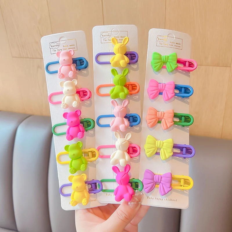 5 Pcs/Set Children Cute Acrylic Cartoon Flower Heart Ornament Hair Clips Girls Alloy Barrettes Hairpins Kids Hair Accessories