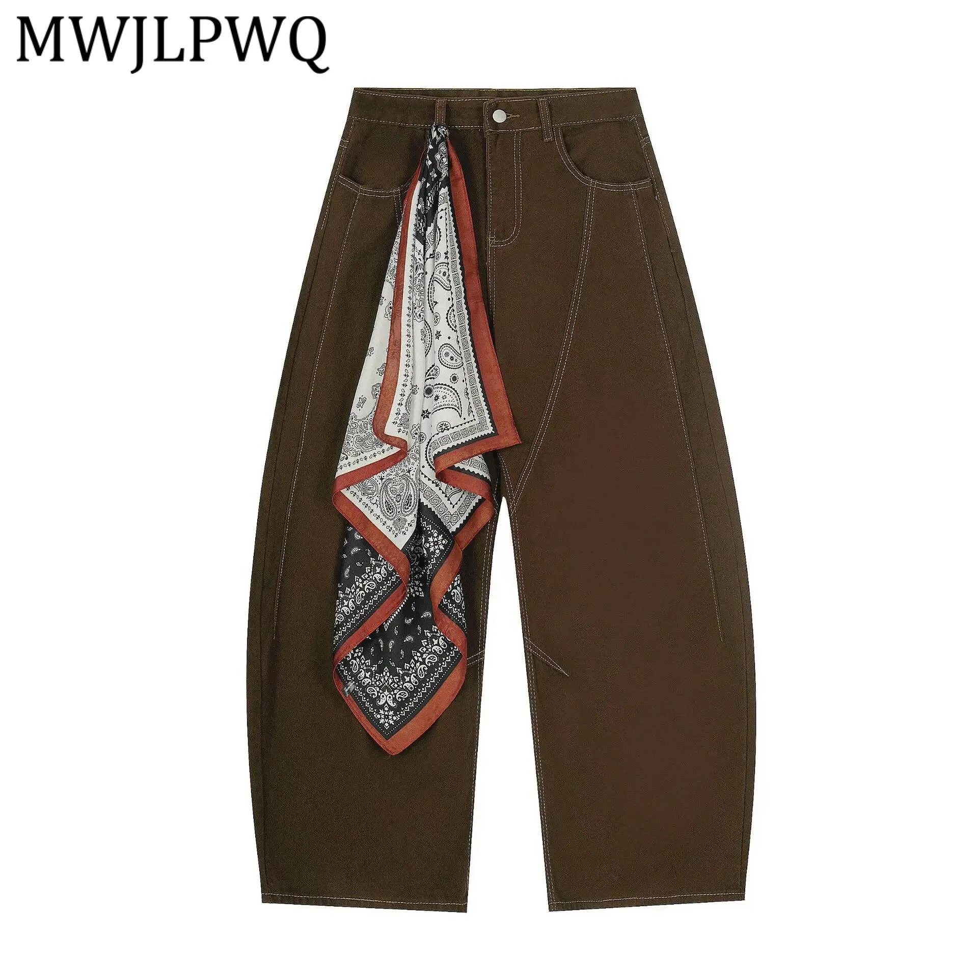 

MWJLPWQ Machete Scarf Jeans Male Street Personality Loose Wide-Leg Pants Trendy 21960