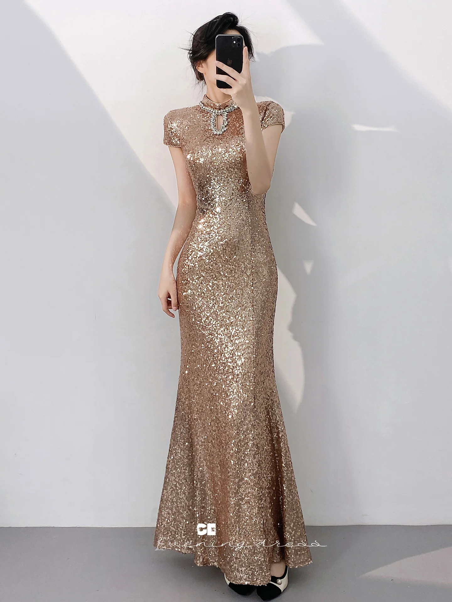 

Ele Evening Gown Women's New 2026 High-End Flag Dr Gold Host Fi Tail Sequin Skirt Summer Faionable Mid-Waist Lo...