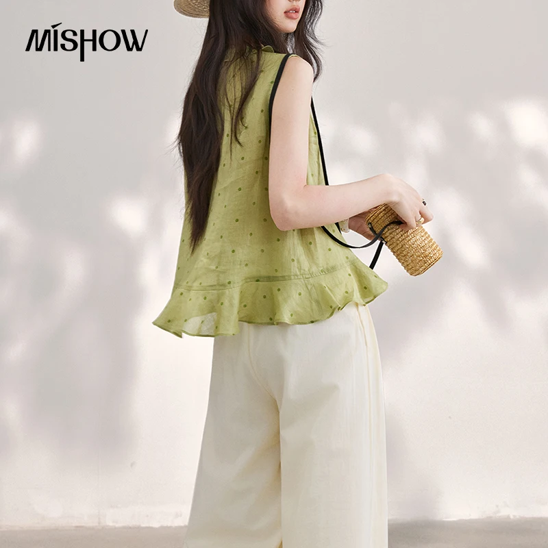 MISHOW Women's Apricot Wide Leg High Waist Pants 2026 Summer Front Pleated Side Zipper Pants Loose Casual Skirt Pants MXF30K2749