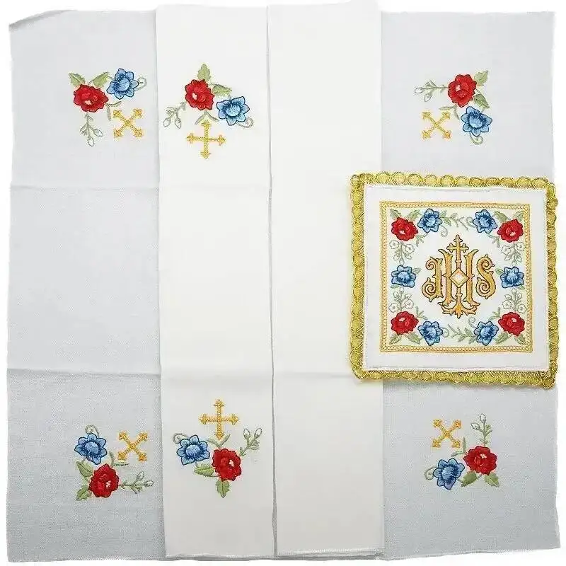 Fil de soie croisé catholique, 4 pièces, gaze brodée, tissu à neuf plis, JS, cérémonie de masse du père, tissu de coussin pour gobelet Saint européen