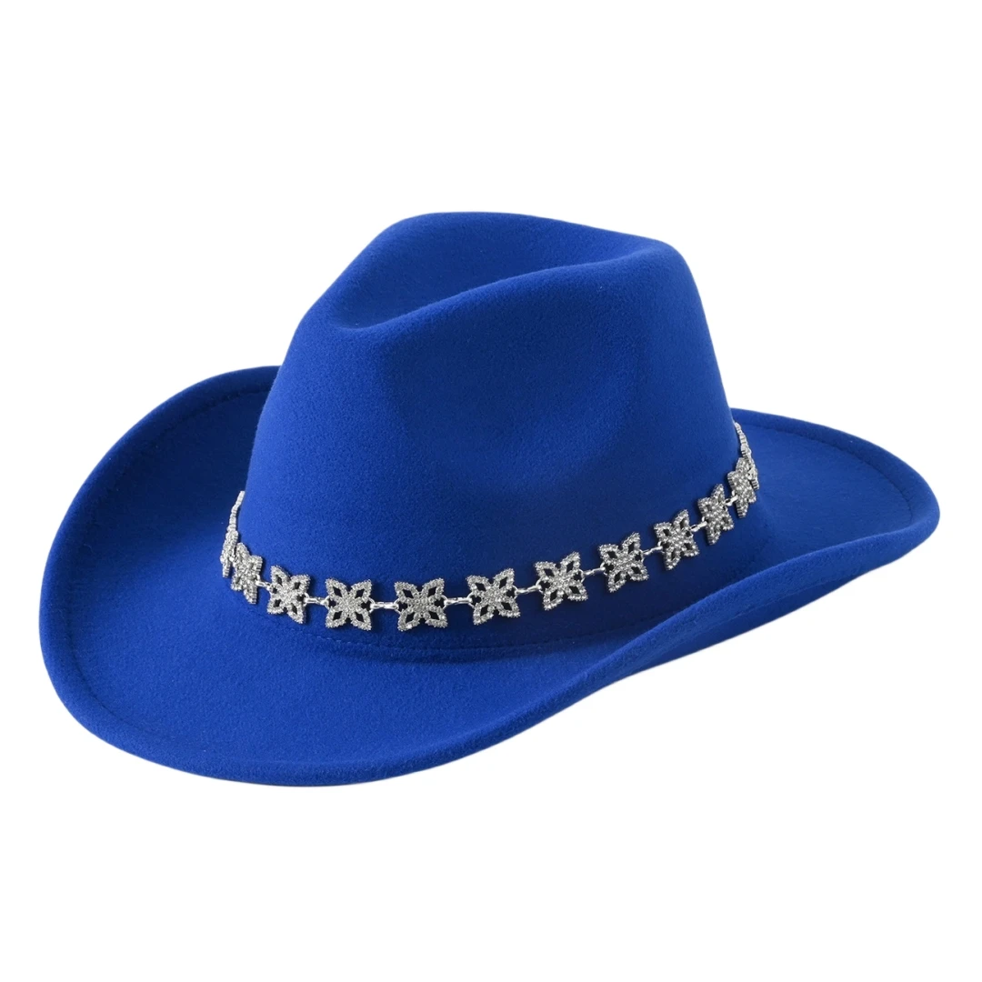 Rhinestone chain jazz hats for men and women, sun-shading western cowboy hats for summer outdoor travel, fashionable jazz hats