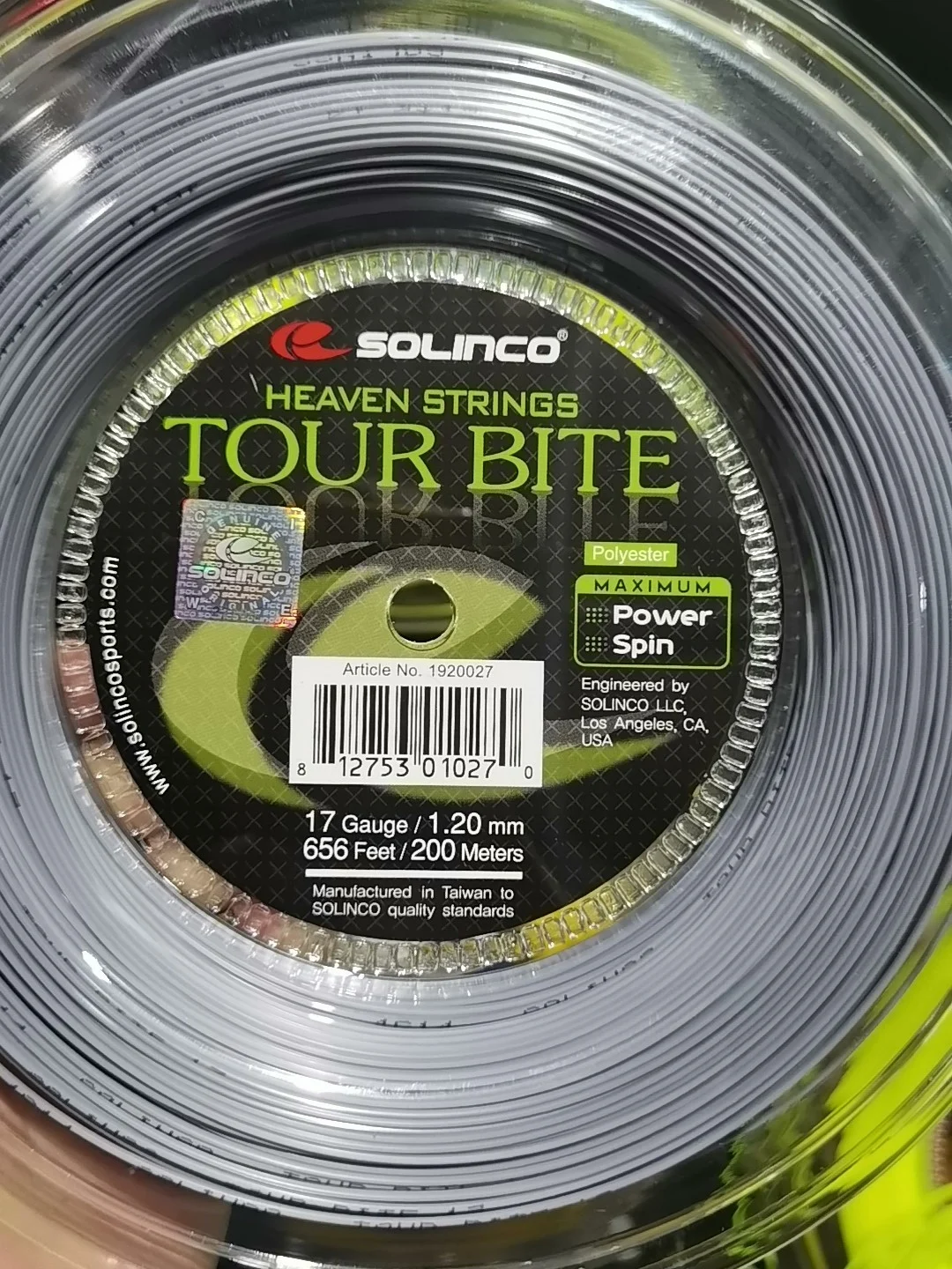 Solinco Tour Bite Tennis String Durable Polyester Grey Rotating Control Polyurethane for Professional Tennis Players