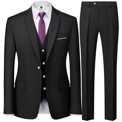 2023 Fashion Men's Casual Business Suit 3 Pieces Set / Male Dress Blazers Jacket Coat Blazers Trousers Pants Vest Waistcoat