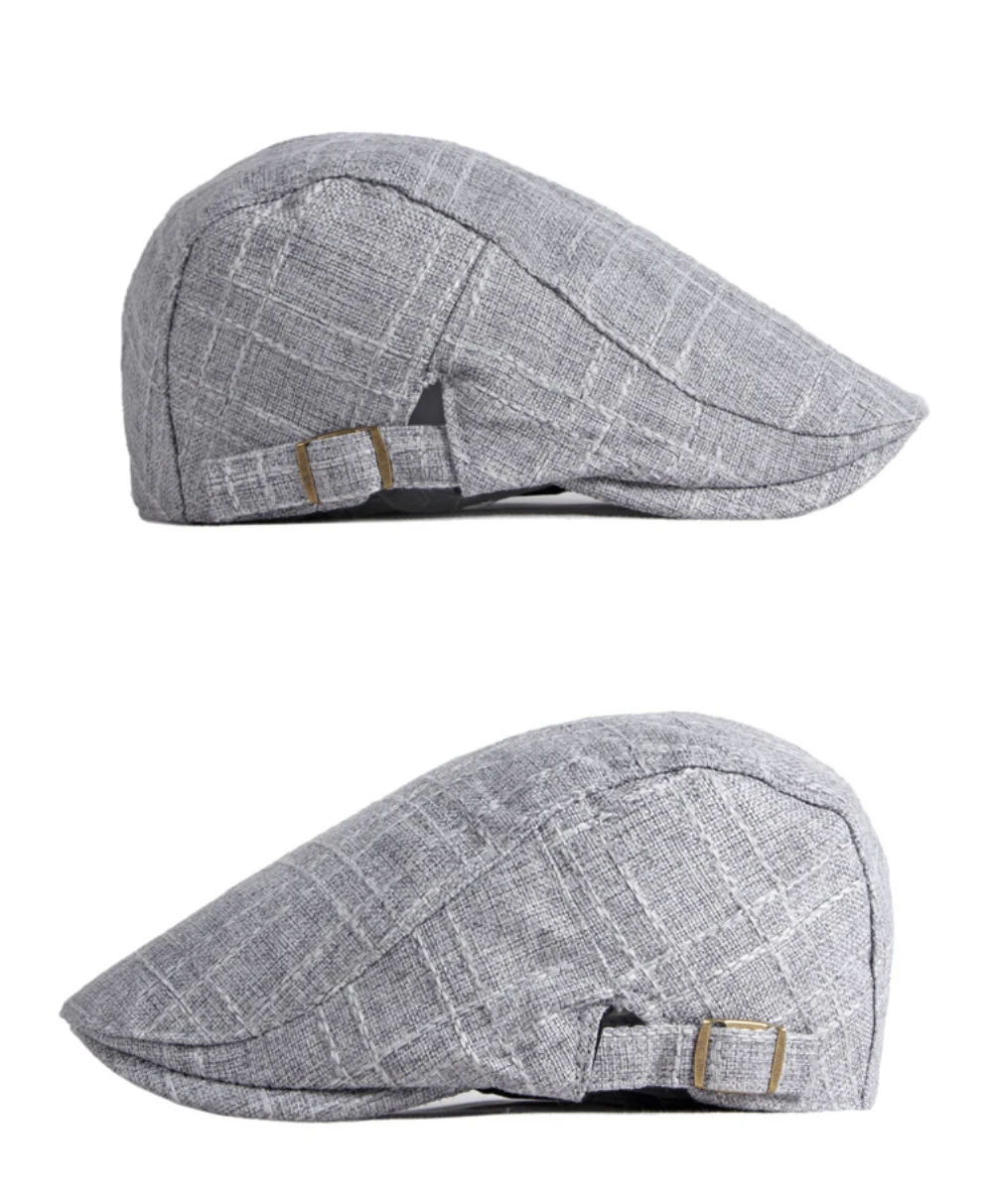 HT3098 Herren- und Damen-Baskenmützen, Atmungsaktiver Frühling-Sommer-Sonnenhut, Künstler-Leinen-Flatcap, Verstellbare Baskenmütze für Männer und Frauen – Detail 9