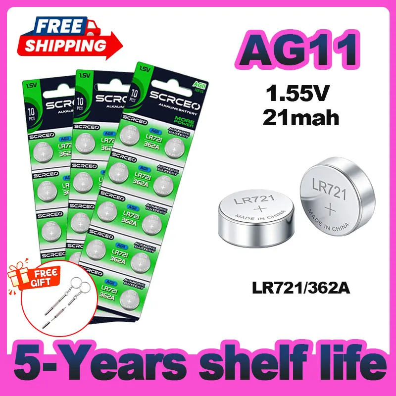 

10-50PCS LR721 AG11 SR721SW 362 162 LR58 1.5V Alkaline Button Coin Battery for Watch Clock Remote Control Calculator Toy