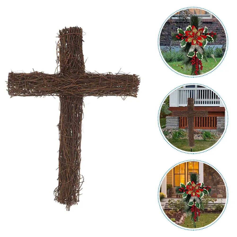 

3pcs Woven Rattan Cross Wall Decor Religious Ornament For Home Church Hotel Library Catholic Diy Garden Decoration Festival