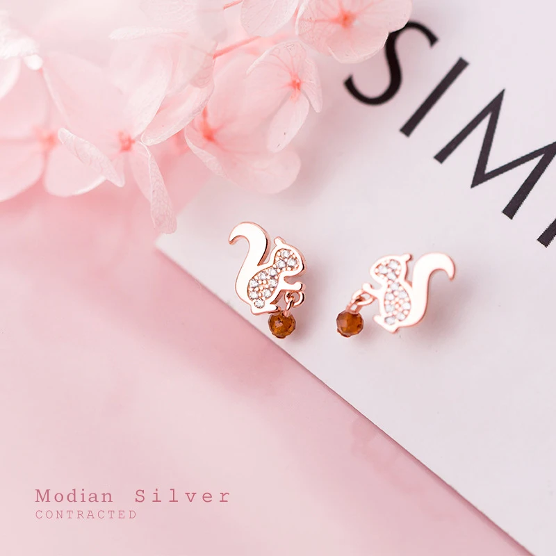 Modian 100% 925 srebro oryginalny Design różowe złoto kolor śliczne wiewiórka stadniny kolczyki dla kobiet moda Bijoux Brincos — zdjęcie 4