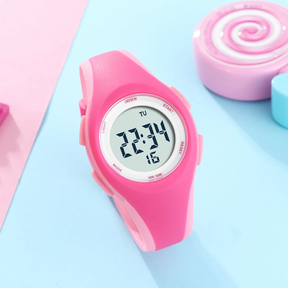 Ohsen Meisje Jongens Digitaal Horloge Roze 7 Kleuren Led Siliconen Kinderhorloges Waterdicht Buitensport Kinderen Elektronisch Polshorloge