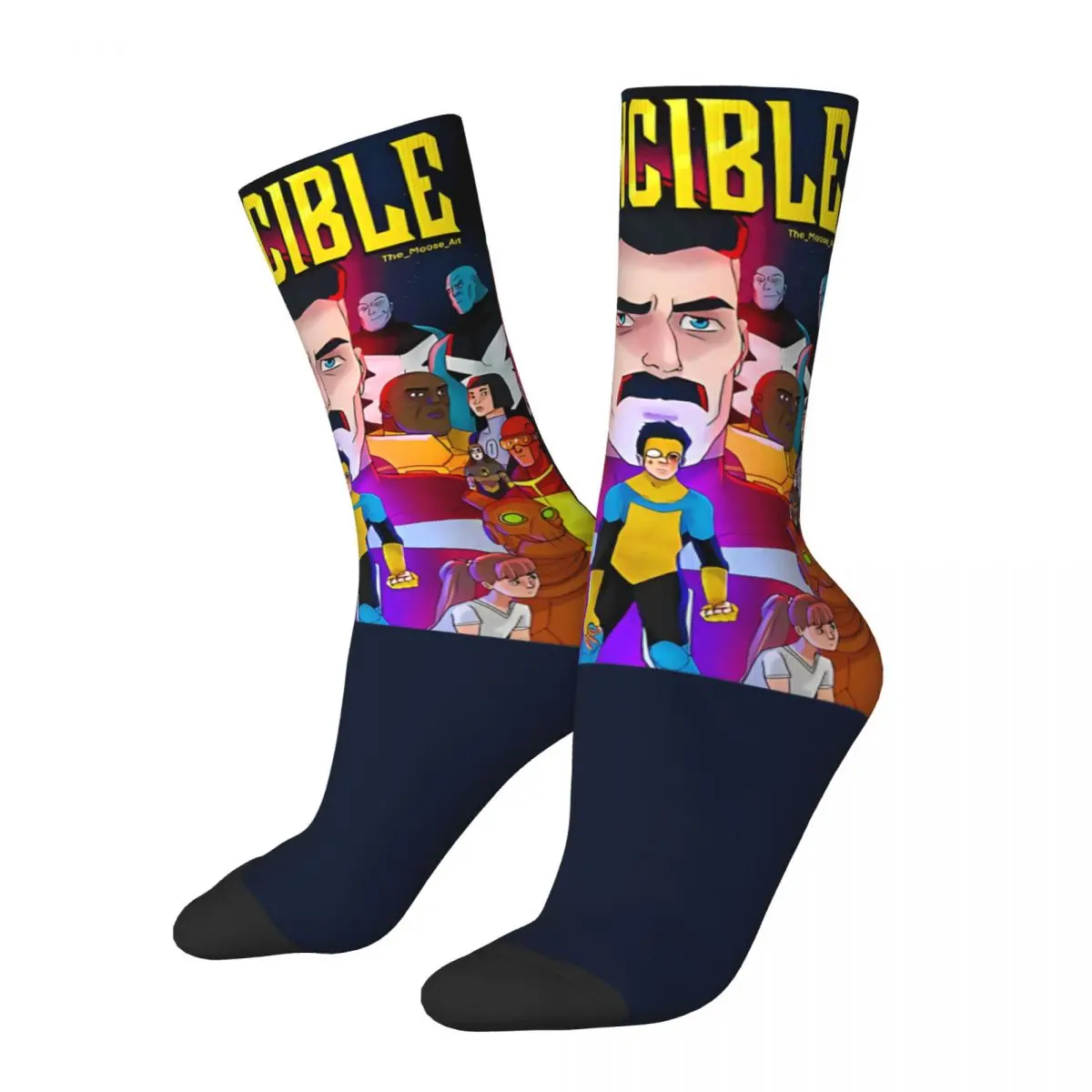 Casual Invincible Cartoon Superhero Film Theme Design Basketball Crew Socks All Seasons Ommni Man Middle Socks Sweat Absorbing