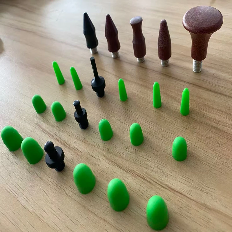

23PCS PDR Dent Repair Tips Set | TPU Green Leveling Knock Head Rubber Wooden Tips Phenolic PEEK 5 Hammer Heads