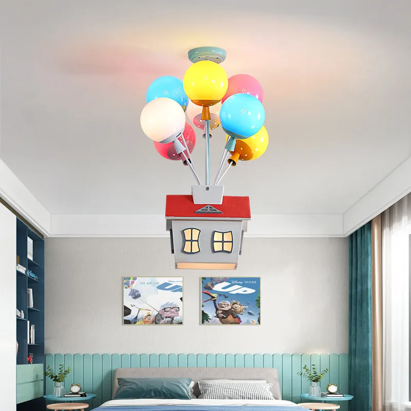 Minimalist Bauhaus Romantic Wooden House Balloon Creative LED Home Ceiling Lights Lamps for Living