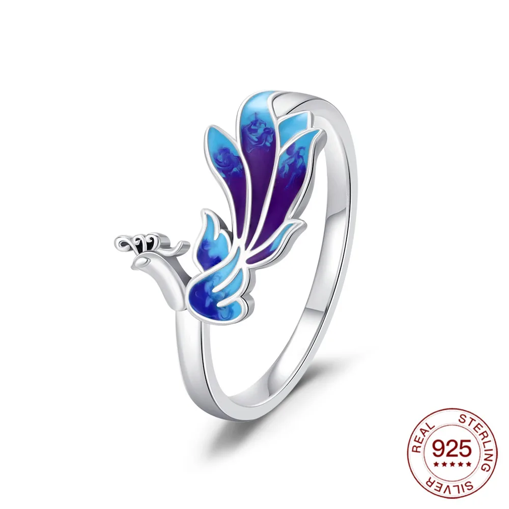 925 Sterling Silver Blue Phoenix Ring Hypoallergenic Ring Holiday Blessing Everyday Outfits Jewelry Gift For Women