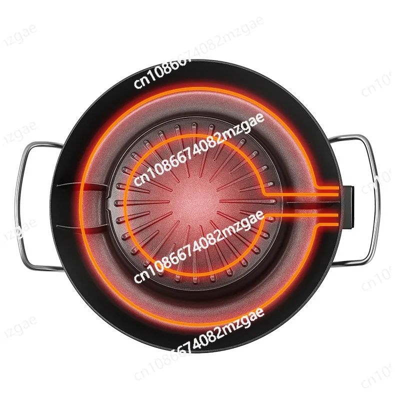 Round Korean Style No Smoke Non-stick Round Rinsing and Baking Integrated Pot Multi-function Mandarin Duck Electric Heating Pot