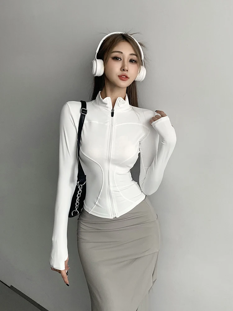 

Женский комплект для йоги и фитнеса: облегающий топ с длинным рукавом для бега, быстросохнущий, для весны и осени, куртка для пилатеса и тренировок, короткое пальто