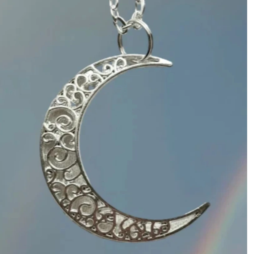 Large Crescent Moon Necklace | Emo Goth Cool Fashion Rock Tattoo