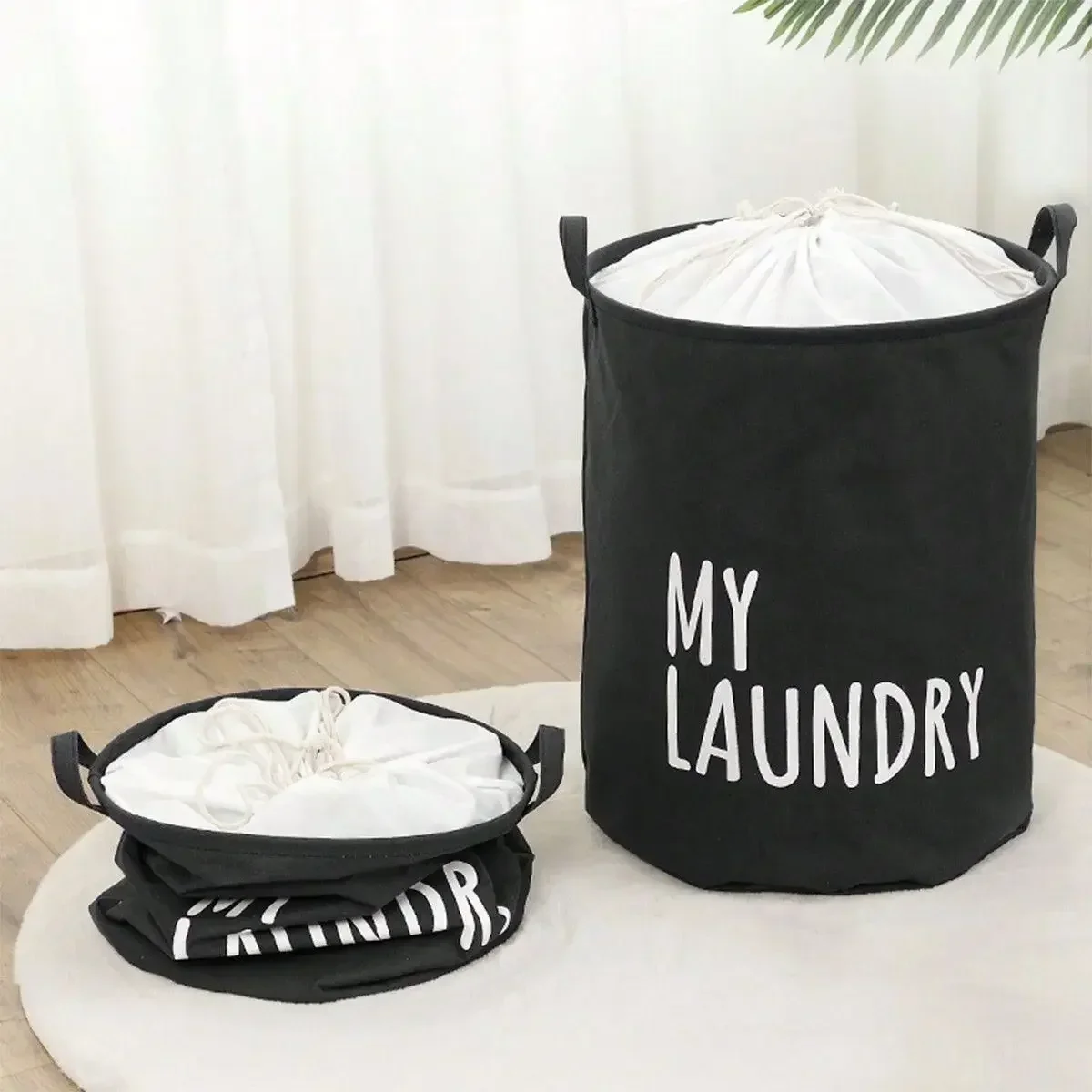 Cotton and Linen Laundry Basket Household Foldable Laundry Basket Waterproof Clothes and Toys Storage Bucket Laundry Supplies