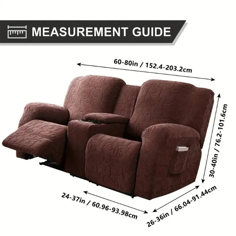 2 Seater Jacquard Elastic Loveseat Recliner Sofa Cover with Center Console Recliner Sofa Cover Recliner Sofa Slipcovers