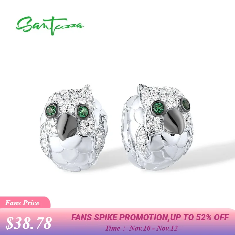 

SANTUZZA Real 925 Sterling Silver Earrings For Women Sparkling Green Spinel Cute Parrot Bird Delicate Trendy Fine Jewelry