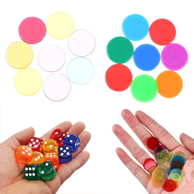100 fichas de plástico de 19 mm con dados, fichas transparentes de colores para juegos de mesa, accesorios de bingo, fichas para juegos educativos TMZ