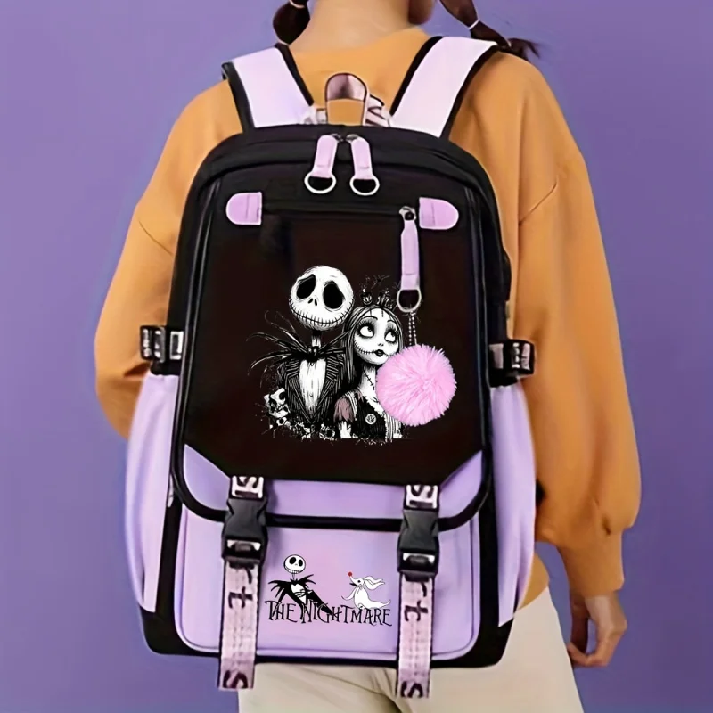 크리스마스의 악몽 잭 스켈링턴 백팩 - 공식 팀에서 영감을 받은 조절 가능한 어깨끈이 있는 학교 백팩, L
