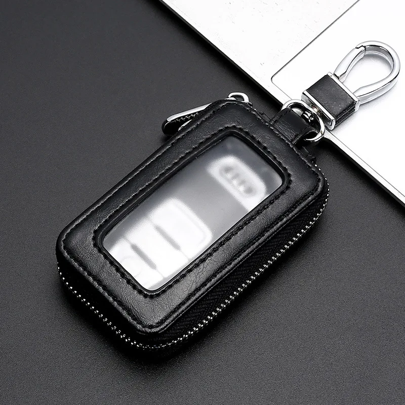 Visual Mirror Window Car Key Protector Bag PU Leather Key Holder Mini Auto Key Pocket Case Retro Keyring Wallet Zipper Bag